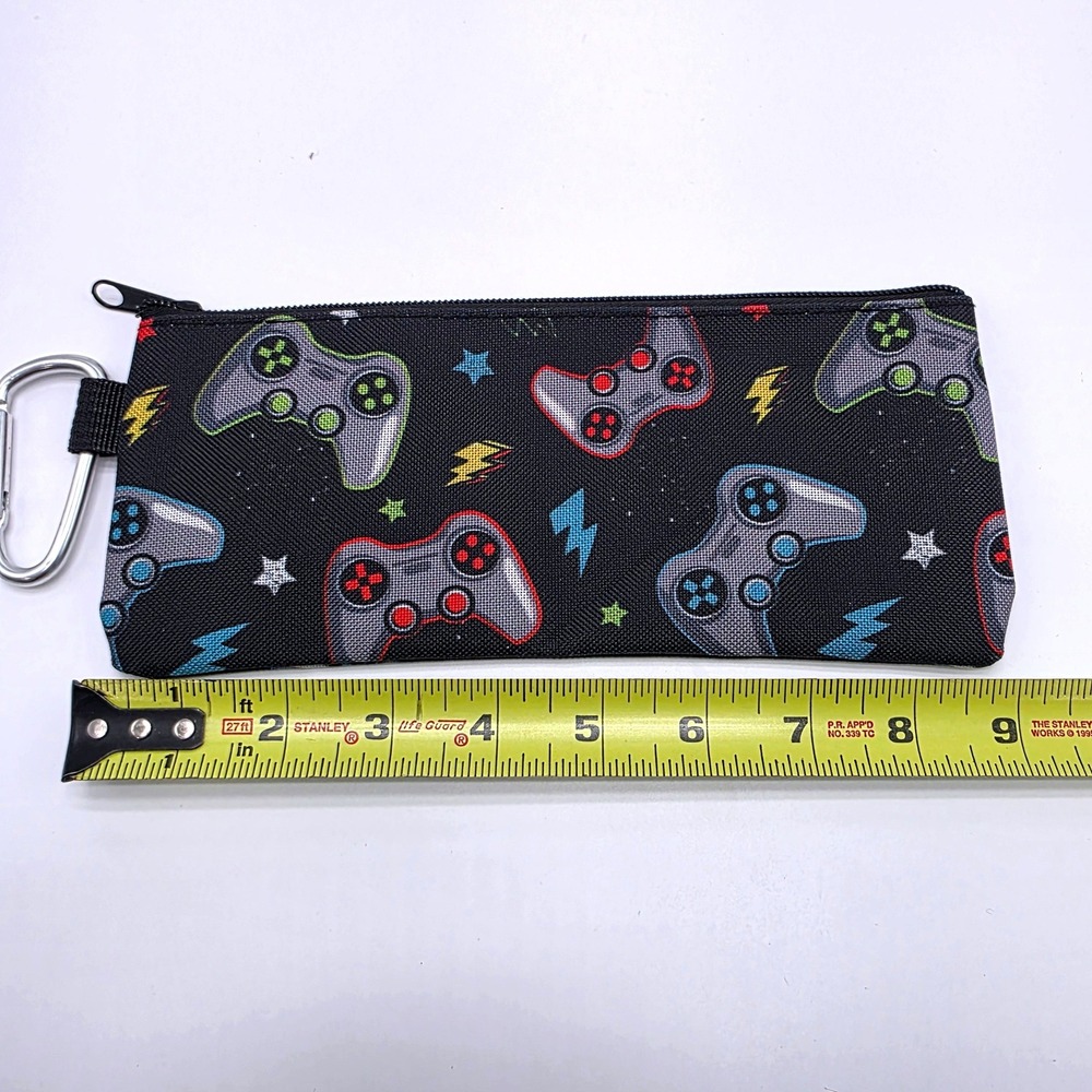 Kids Video Game Controller Canvas Pencil Case Pouch with Carabiner Black Clip On - Picture 4 of 5